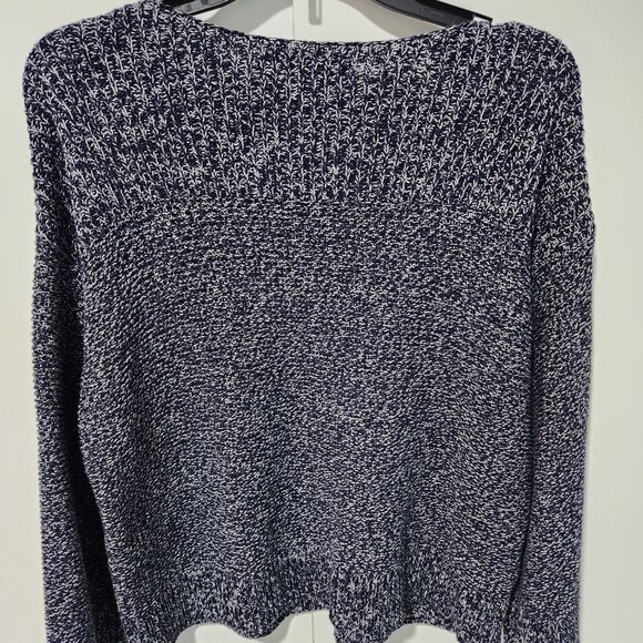 Ann Taylor LOFT Women's Navy Blue and White Boat Neck Cotton Blend Sweater Small - Picture 6 of 6